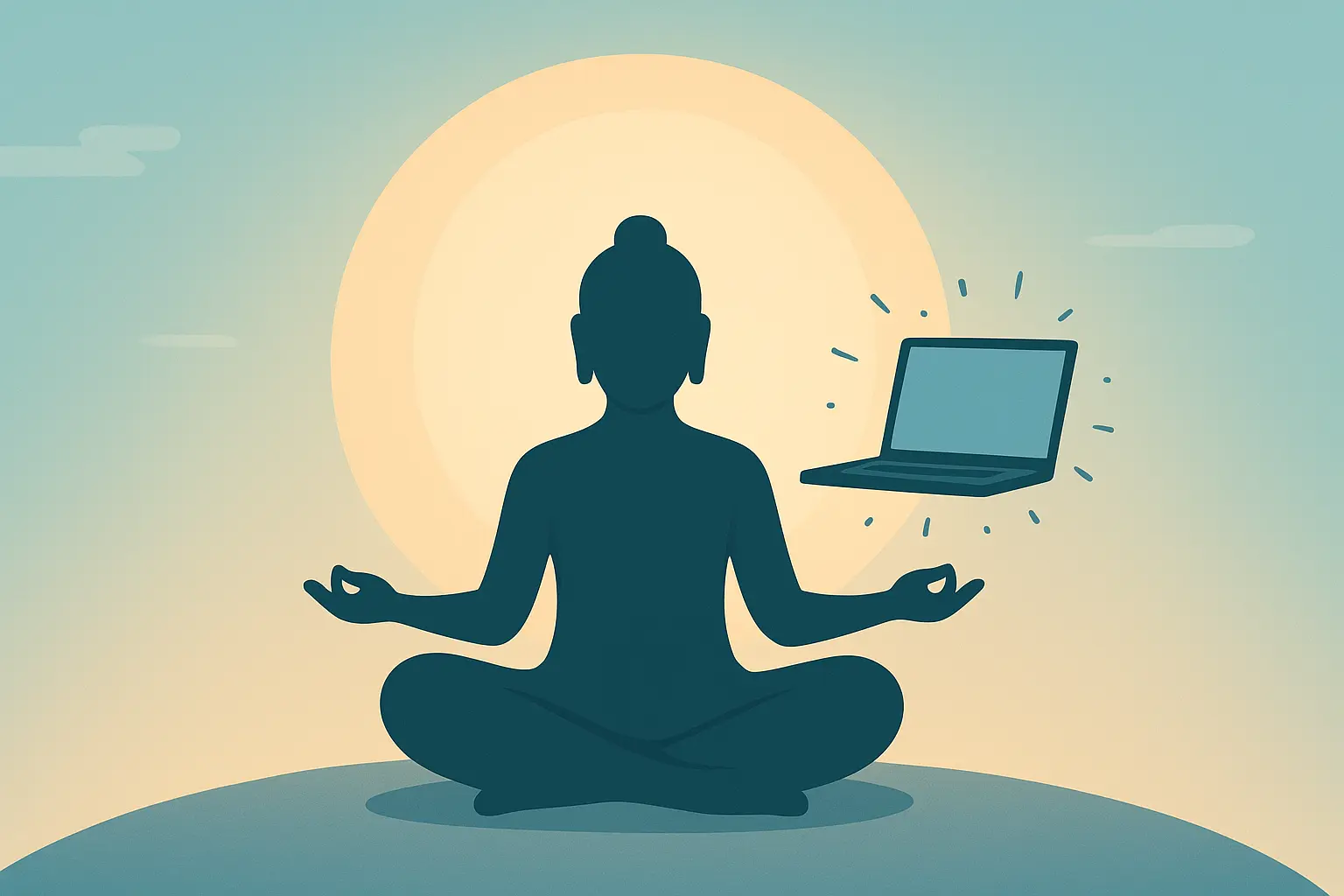 Zen Productivity - Buddha with laptop